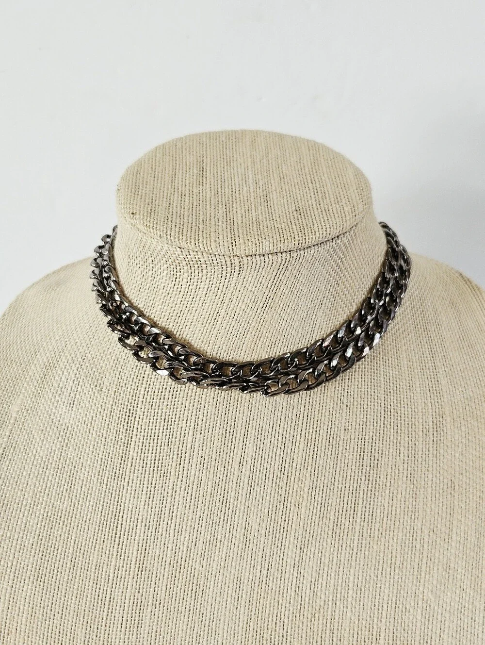Vintage Icing Y2K Gunmetal Chunky Double Layer Cuban Link Chain Necklace Choker